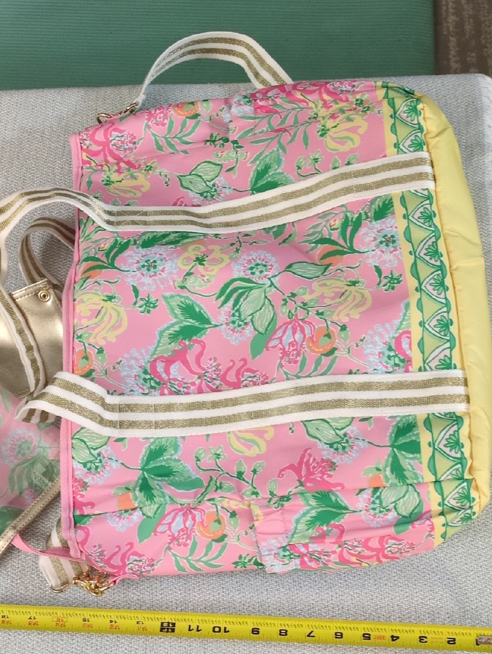Lilly Pulitzer Pink Floral Tote with Yellow Trim